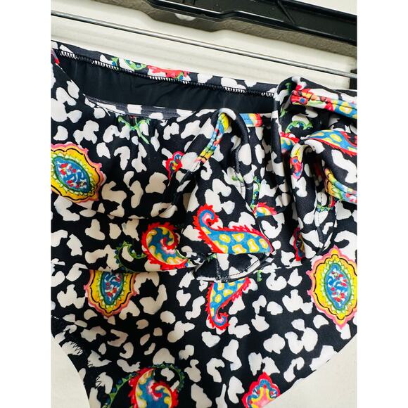 CAROLINE CONSTAS Black White Paisley Leopard Ruffle Anastasia Two-piece Swimsuit - Picture 13 of 13